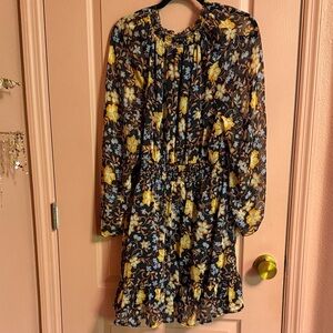 Old Navy Black and Yellow Floral Midi Dress